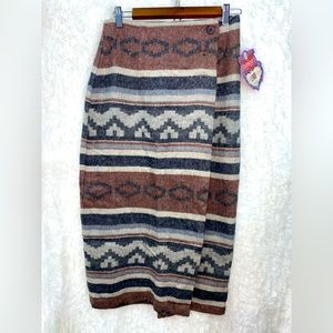 80s/90s Bonjour Vintage  Flannel Wrap Skirt Navaho Print small USA Made